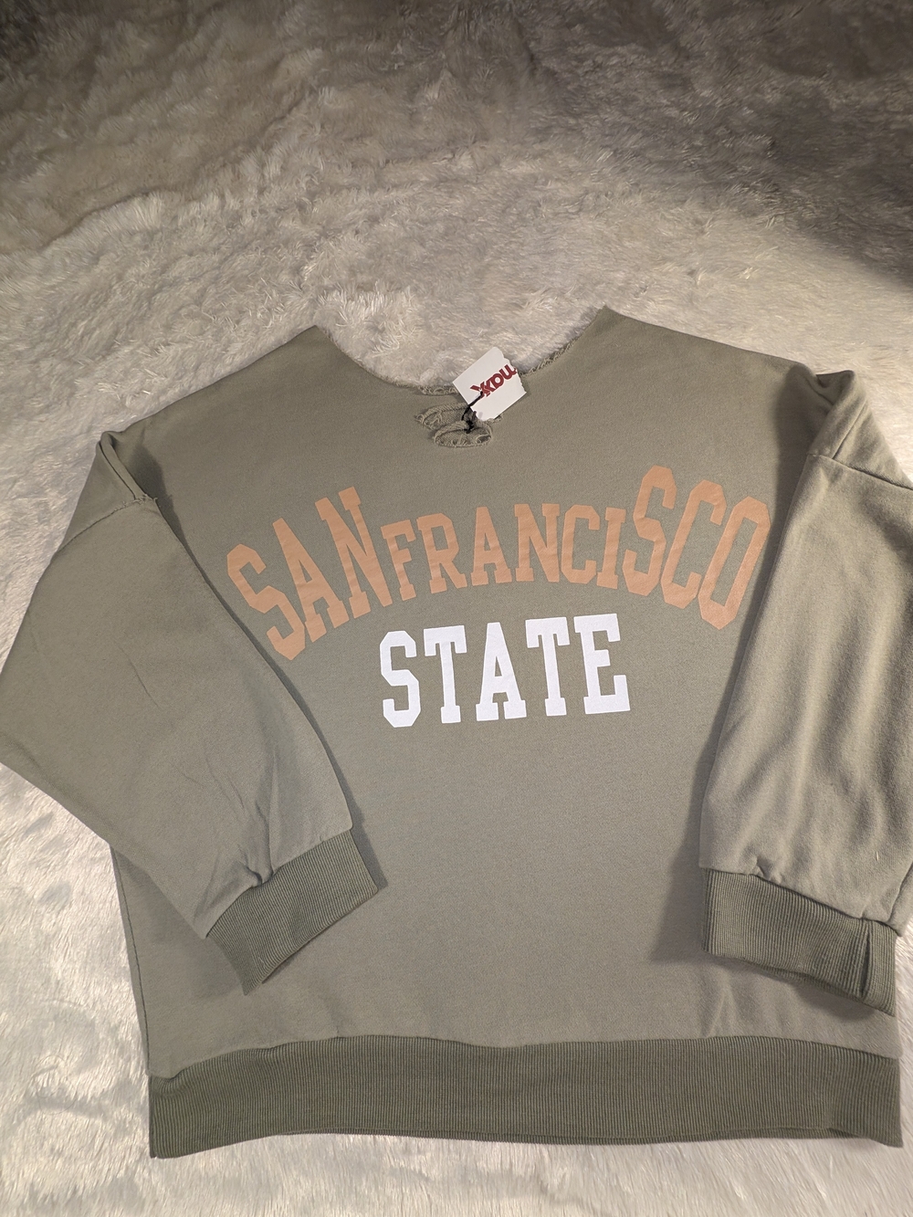 French Connection Olive Green 'San Francisco State' Crewneck Sweatshirt